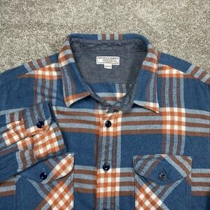 Wallace & Barnes Heavyweight Plaid Flannel Shirt Mens XL Blue Orange Shacket